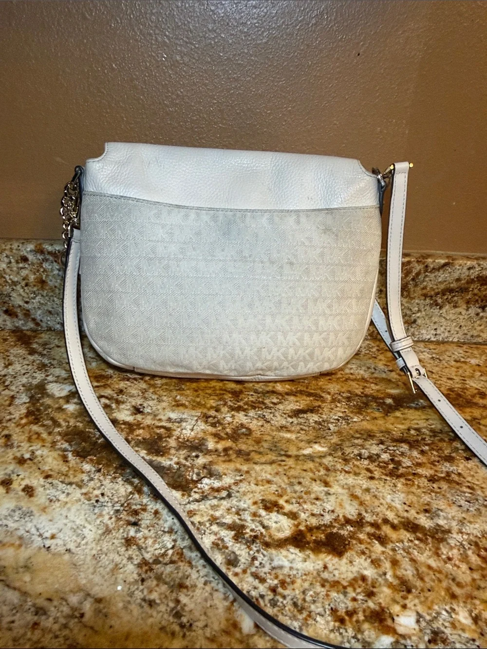 Michael Kors Cream Crossbody Saddle Bag with Gold Hardware